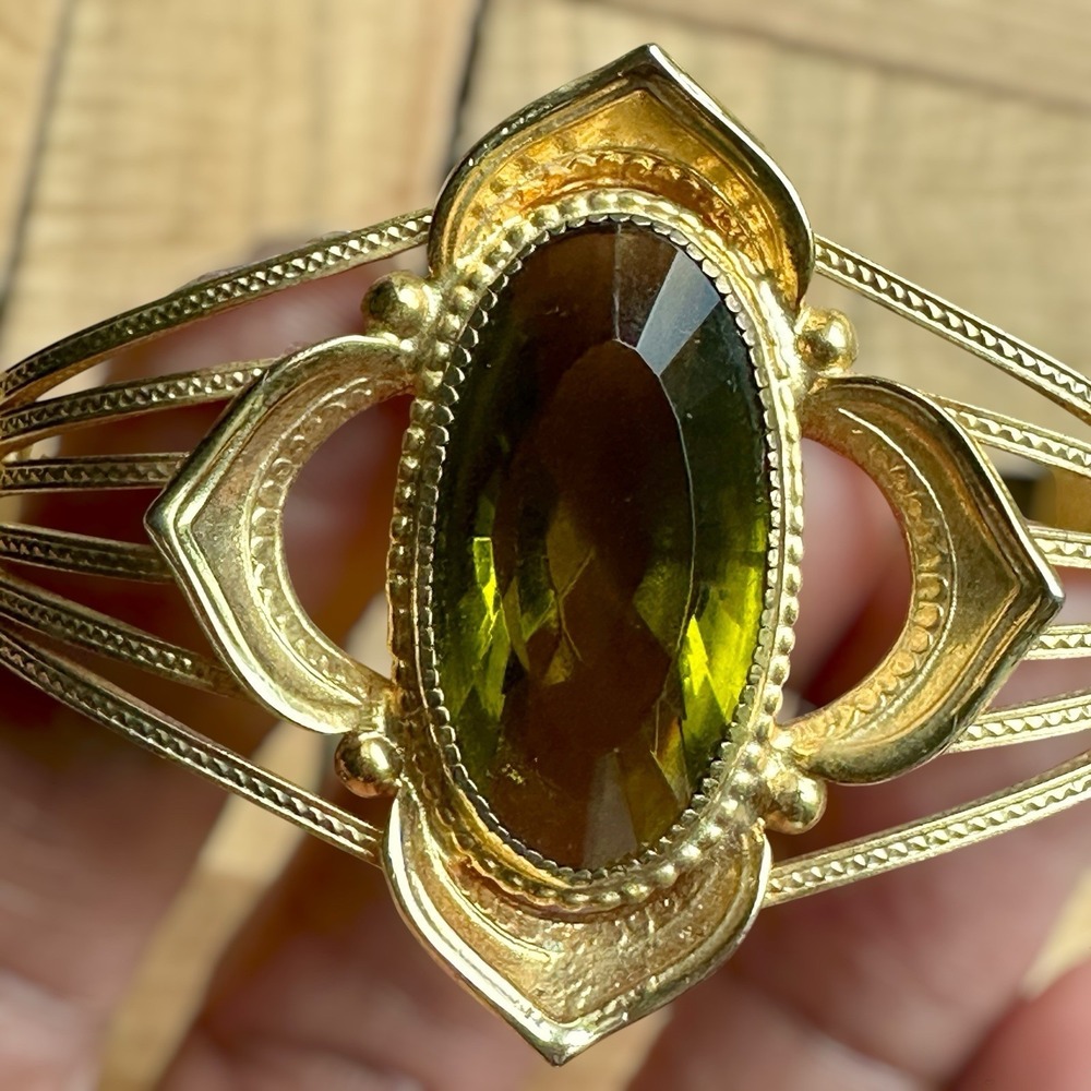 VTG Art Deco Whiting Davis Bracelet 6 Inch Signed Green Glass Gold Plated Rare